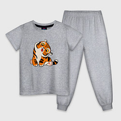 Пижама хлопковая детская Смешной тигренок, цвет: меланж