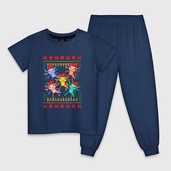 Пижама хлопковая детская Аксолотль рождественский свитер, цвет: тёмно-синий