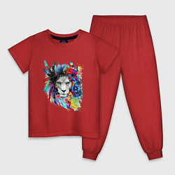 Пижама хлопковая детская Лев в цветах и перьях, цвет: красный