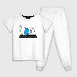 Пижама хлопковая детская Котик-спортик, цвет: белый