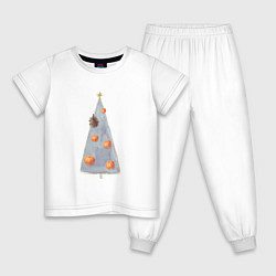 Пижама хлопковая детская Стильная елка с золотом и мандаринами, цвет: белый