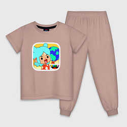 Пижама хлопковая детская Toca Boca Rita Тока Бока, цвет: пыльно-розовый