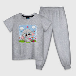 Пижама хлопковая детская Слоненок на полянке, цвет: меланж