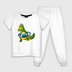 Пижама хлопковая детская Крокодильчик учится плавать, цвет: белый