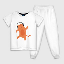 Пижама хлопковая детская Котик в наушниках 2022, цвет: белый