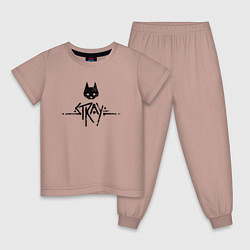 Пижама хлопковая детская Stray: Black Logo, цвет: пыльно-розовый