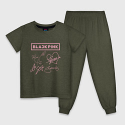 Пижама хлопковая детская BLACKPINK АВТОГРАФЫ БЛЭКПИНК, цвет: меланж-хаки