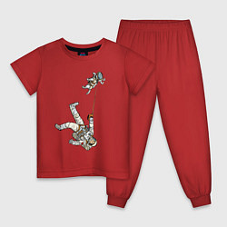 Пижама хлопковая детская Космическое выгуливание пса, цвет: красный