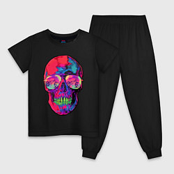 Пижама хлопковая детская Skull & bicycle, цвет: черный