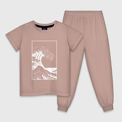 Пижама хлопковая детская Japan waves Японская волна, цвет: пыльно-розовый