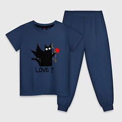 Пижама хлопковая детская LOVE CAT WHAT cat, цвет: тёмно-синий