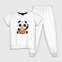 Пижама хлопковая детская Cute Panda Eating Ramen, цвет: белый