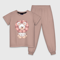 Пижама хлопковая детская Львенок - детский рисунок, цвет: пыльно-розовый