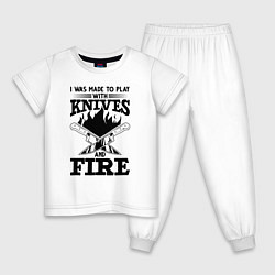 Пижама хлопковая детская Меня заставили играть с ножами и огнем, цвет: белый