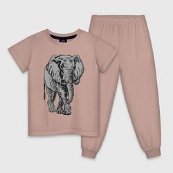 Пижама хлопковая детская Огромный могучий слон, цвет: пыльно-розовый