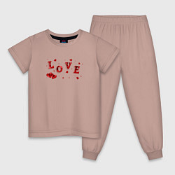 Пижама хлопковая детская Рубиновая Надпись Любовь Love, цвет: пыльно-розовый