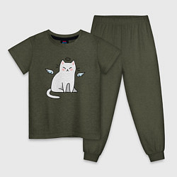 Пижама хлопковая детская КОТИК АНГЕЛ CAT ANGEL, цвет: меланж-хаки