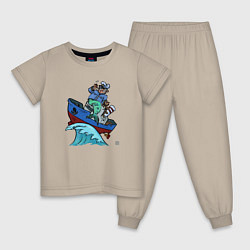 Пижама хлопковая детская Капитан-русалка и бот, цвет: миндальный