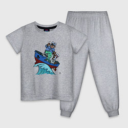 Пижама хлопковая детская Капитан-русалка и бот, цвет: меланж