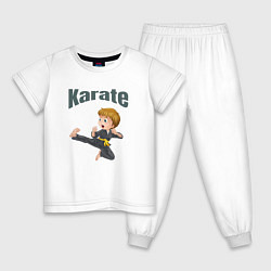 Пижама хлопковая детская Карате , дизайн футболки для детей, цвет: белый