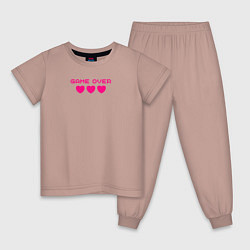 Пижама хлопковая детская Game over розовый текст, цвет: пыльно-розовый