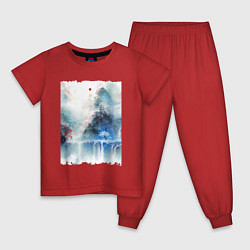 Пижама хлопковая детская Изумительный японский пейзаж, цвет: красный
