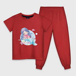 Пижама хлопковая детская Красивая русалочка с рыбками Детский стиль, цвет: красный