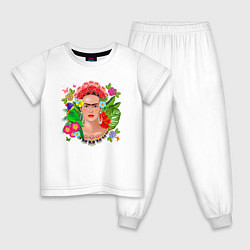 Пижама хлопковая детская Фрида Кало Мексика Художник Феминист, цвет: белый