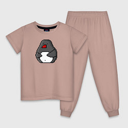 Пижама хлопковая детская Пиксельный пингвин, цвет: пыльно-розовый