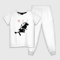 Пижама хлопковая детская Banksy - Бэнкси девочка на качелях, цвет: белый