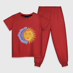 Пижама хлопковая детская Солнца и луна с лицами, цвет: красный