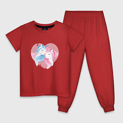Пижама хлопковая детская Влюбленные единороги, цвет: красный