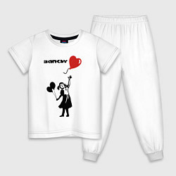 Пижама хлопковая детская BANKSY БЭНКСИ девочка с шариками, цвет: белый