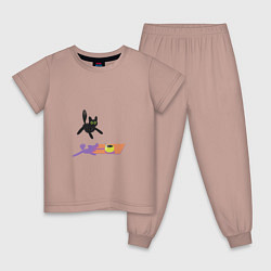 Пижама хлопковая детская Летающий кот Кот и мышь, цвет: пыльно-розовый