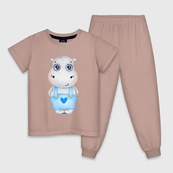 Пижама хлопковая детская Бегемотик-мальчик, цвет: пыльно-розовый