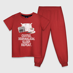 Пижама хлопковая детская Кофе Журналистика Спать Повторить, цвет: красный