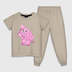 Пижама хлопковая детская Розовый слонёнок, цвет: миндальный
