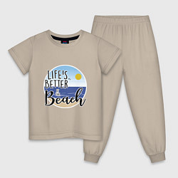 Пижама хлопковая детская Пляжная жизнь, цвет: миндальный