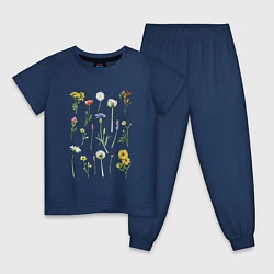 Пижама хлопковая детская Акварельная иллюстрация полевых цветов, цвет: тёмно-синий