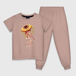 Пижама хлопковая детская Морская медуза, цвет: пыльно-розовый