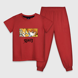 Пижама хлопковая детская Клинок, рассекающий демонов Зеницу лого, цвет: красный