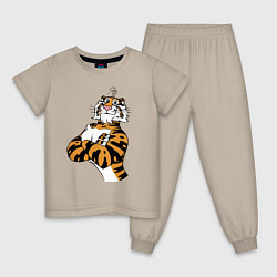 Пижама хлопковая детская Cool Tiger Power Muzzle, цвет: миндальный