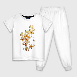 Пижама хлопковая детская Цветущая ветка Весна, цвет: белый