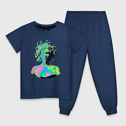 Пижама хлопковая детская Gorgon Medusa Vaporwave Neon, цвет: тёмно-синий