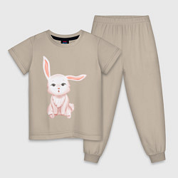 Пижама хлопковая детская Милый Крольчонок Удивлён, цвет: миндальный