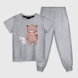 Пижама хлопковая детская Милый Медвежонок И Крольчонок, цвет: меланж