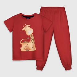 Пижама хлопковая детская Милый Жирафик Счастлив, цвет: красный