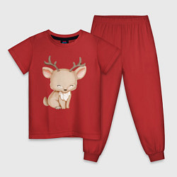 Пижама хлопковая детская Милый Оленёнок Сидит, цвет: красный