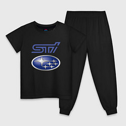 Пижама хлопковая детская SUBARU STI FS, цвет: черный