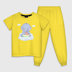 Пижама хлопковая детская Милый Слонёнок На Облаке Кушает Арбуз, цвет: желтый